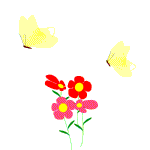 Rote Blumen mit Schmetterlingen